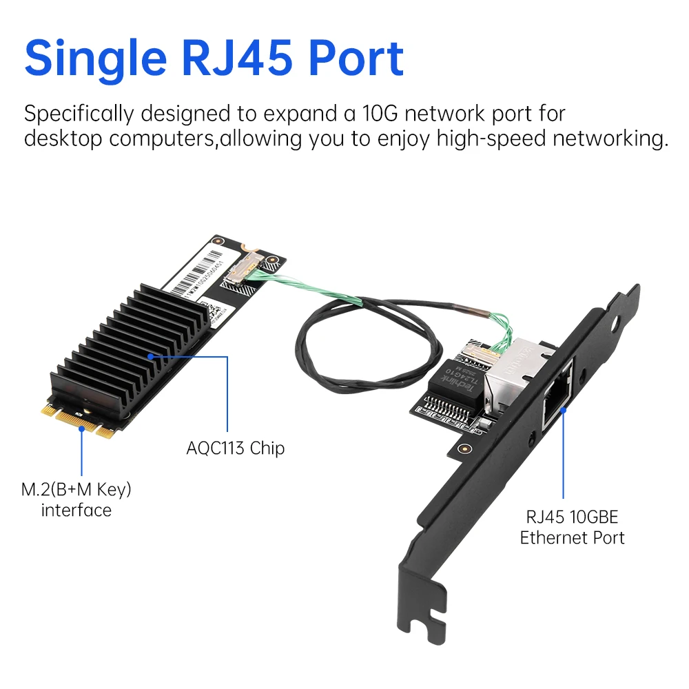 بطاقة شبكة M.2 B+M 10GbE 10G/2.5G/1Gbps RJ45 إيثرنت جيجابت Nic محول AQC113 منفذ واحد منفذ واحد لخادم الكمبيوتر المكتبي