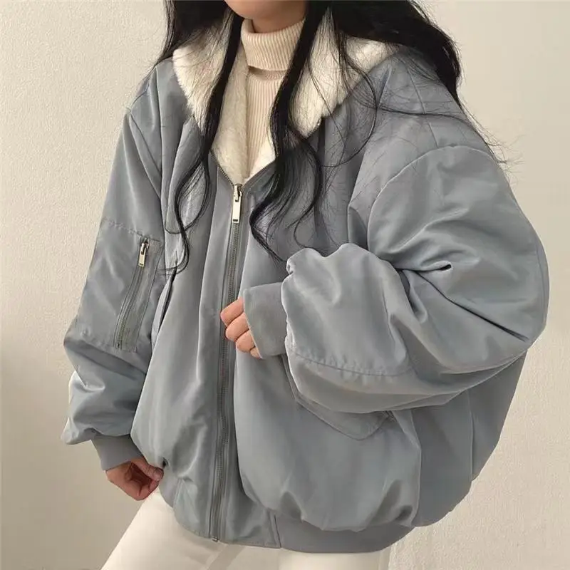 Thickened Two-Sided Wear Lambswool Cotton Jacket Korea Down Women's Winter New Zipper Hooded Parkas