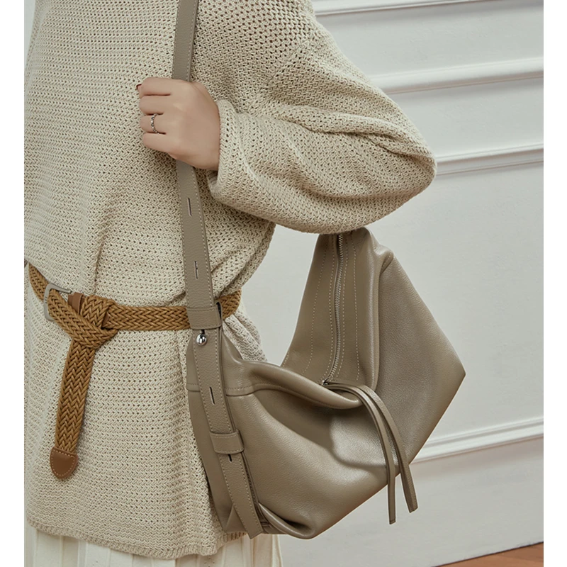 

Burminsa Cowhide Genuine Leather Soft Hobo Shoulder Bags For Women 2025 Luxury Designer Crossbody Shopper Work Ladies Handbags