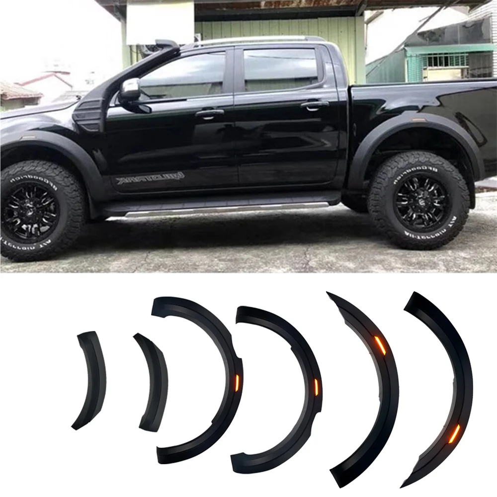 Pop Pop Car Fender Flares For Ford Ranger Xl Xlt Wildtrack T7 T8 2015-2018 2019 2020 2021 Auto Accessories LED Door Fenders Flar