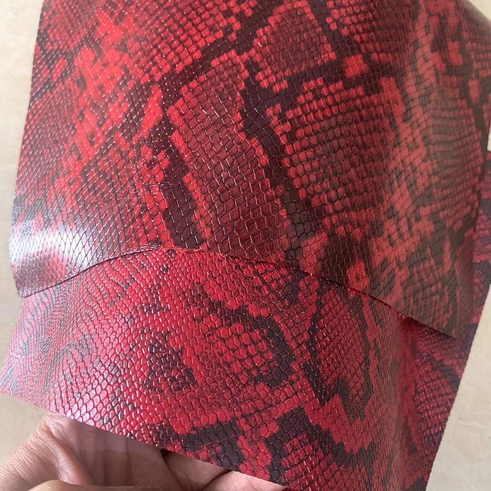 RED Embossed Python Head Leather, Cowhide Embossed Leather,Handmade DIY Leather Fabric,RED SERIES , Used for Making Belt and Bag