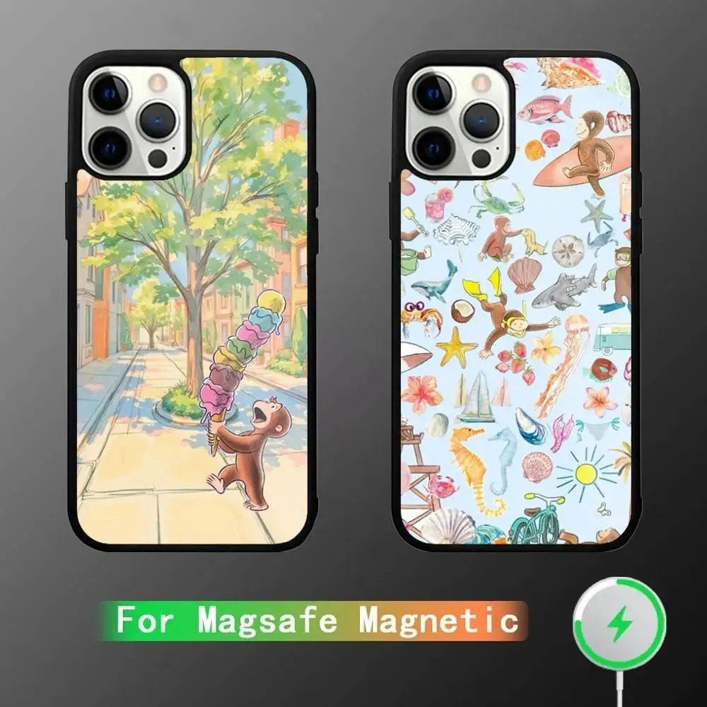 

Curious G-George Monkey Phone Case For iPhone 16,15,14,13,12,11,Pro,Max,Plus,Mini,SE New Magsafe Magnetic Wireless Charging