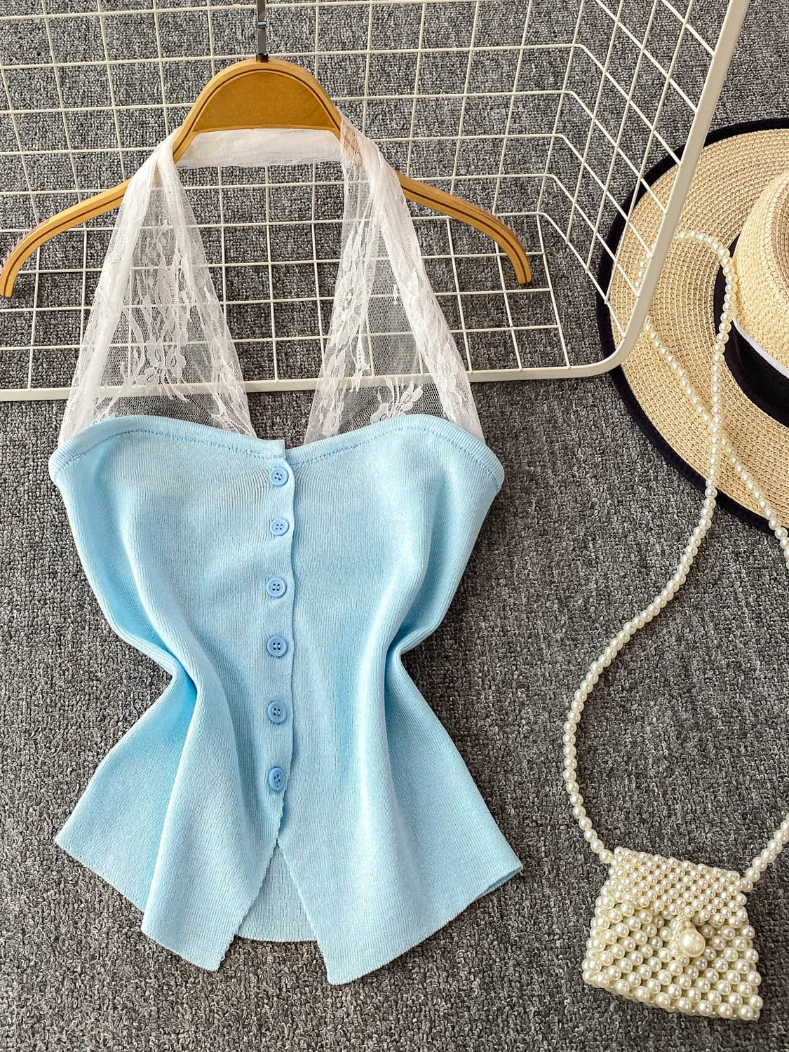 توب نسائي صيفي مثير بتصميم دانتيل وظهر مكشوف، مصنوع من الحرير الصناعي المحبوك #4