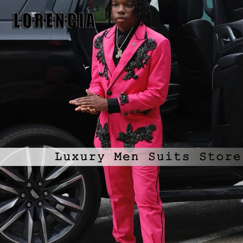

Exquisite Applique Men Suit 2 Pieces Double Breasted Tuxedos Wedding Party Outfits Customized Blazer Pants robe mariage femme
