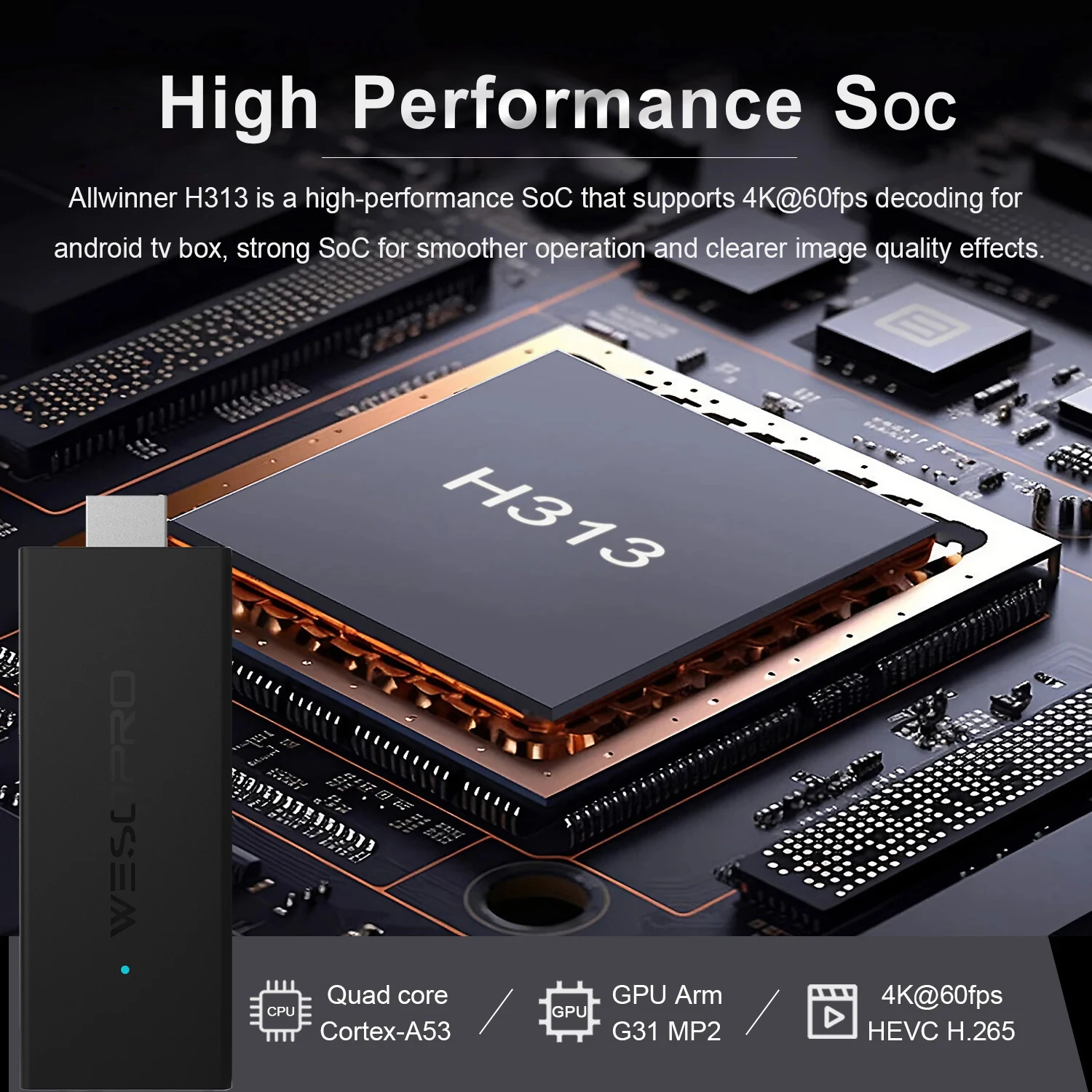 WESOPRO Android TV Stick G2 plus IPTV Dongle 4K Streaming Media Player 2GB RAM 8GB ROM ثنائي النطاق Wifi يدعم 2.4 جيجا هرتز و5.0 جيجا هرتز #5