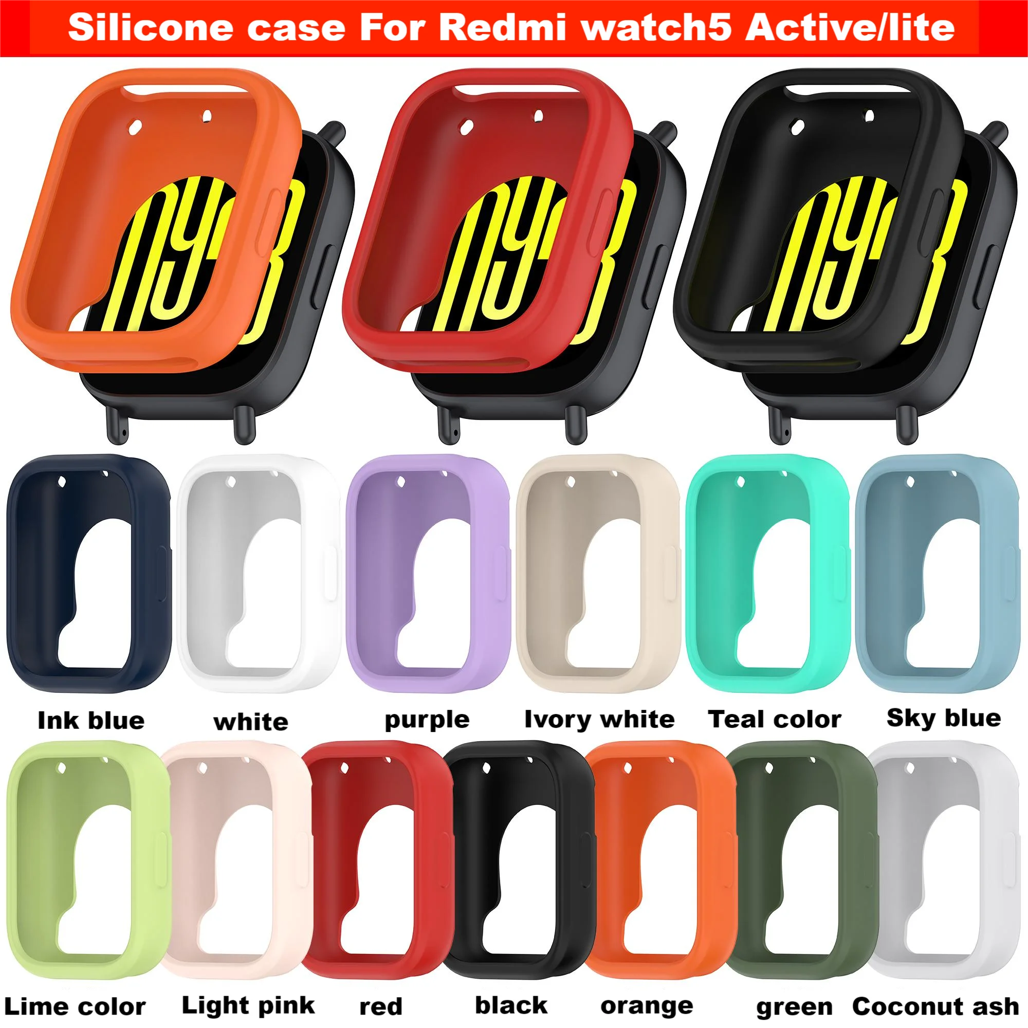 Soft Silicone Case for Redmi Watch 5 Active Watch 5 Lite Smart Watch Anti-Drop Elastic Protective Shell for Redmi Watch5 Lite