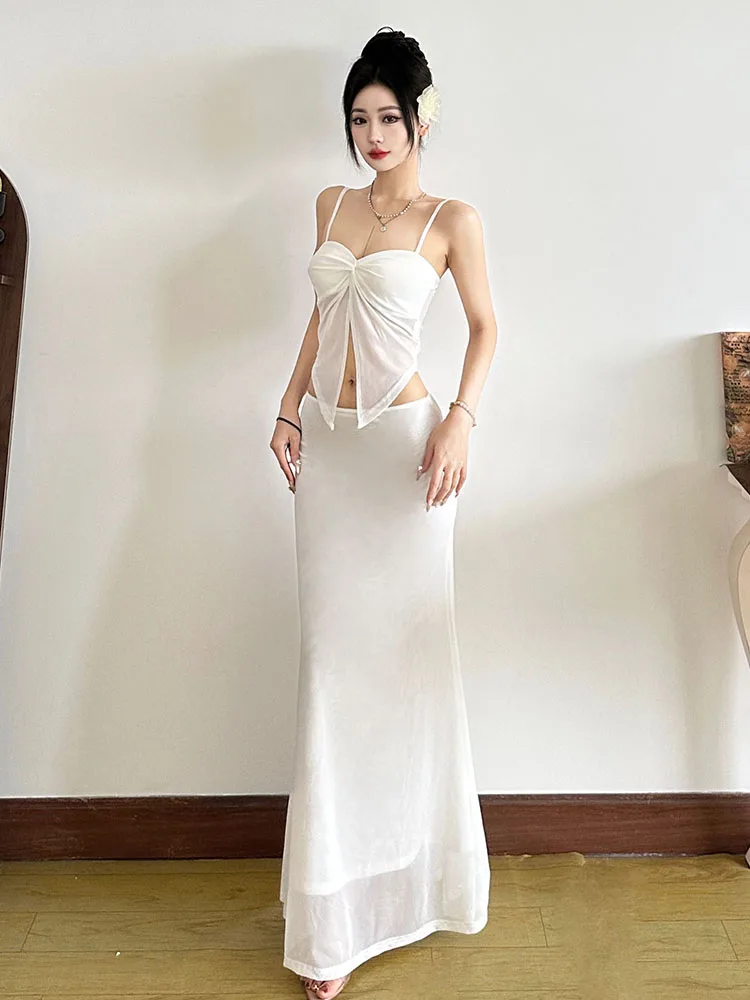 غريب الدفع الأبيض الحب ربطني لصق المحاصيل الأعلى وتنورة مجموعة المرأة سليم صالح Faion مجموعة الصيف مجموعة 2025