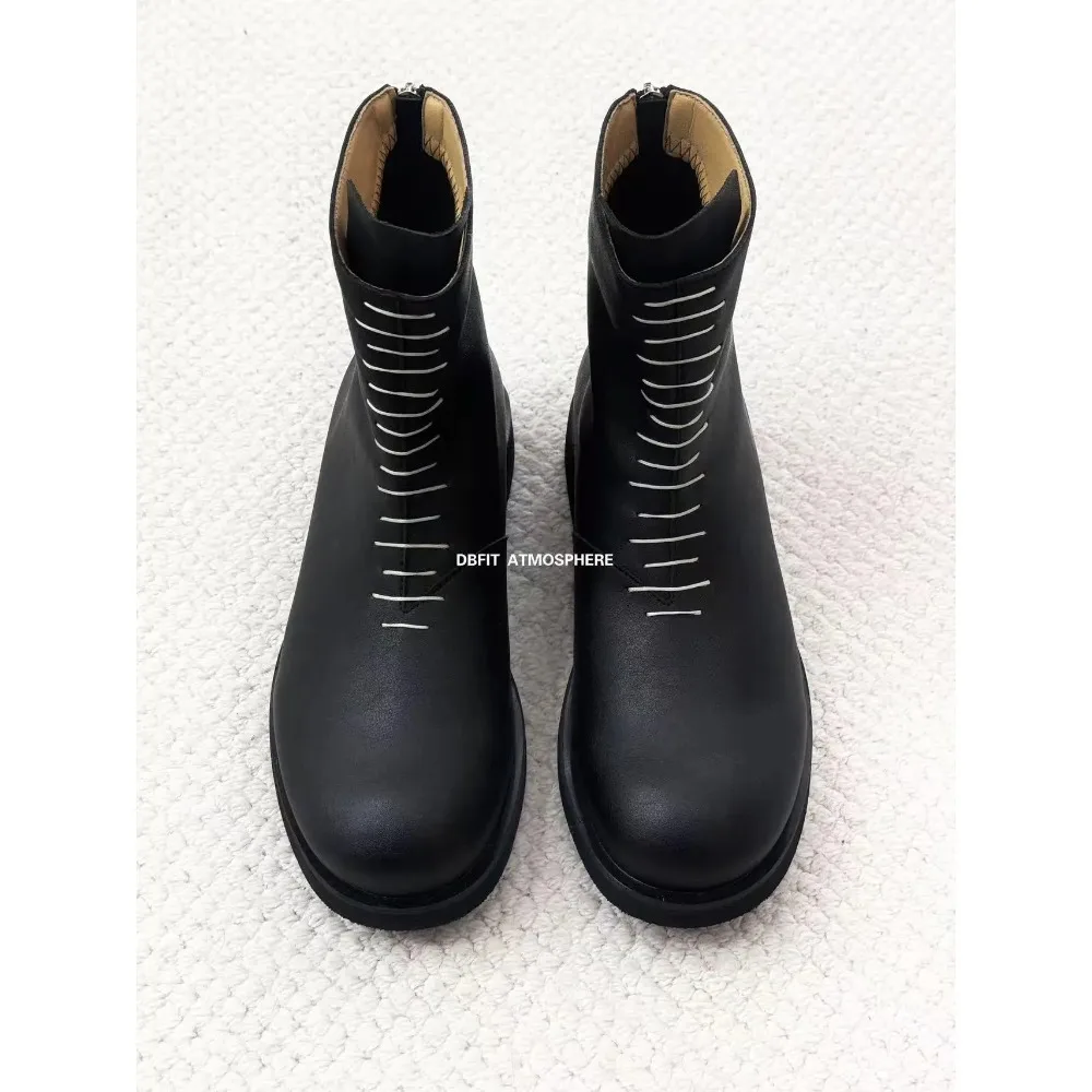 

2025 Cowhide thick-soled niche stitching old soft-sided fashion boots 2025 men and women couples with the same boots