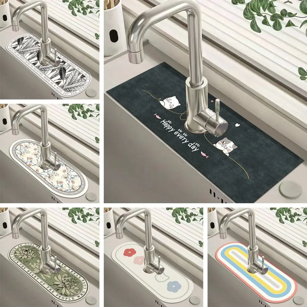 

Diatomite Faucet Draining Mat Quick Dry Splash-proof Drying Mat Convenient Non-Slip Absorbent Pad Kitchen Bathroom Supplies