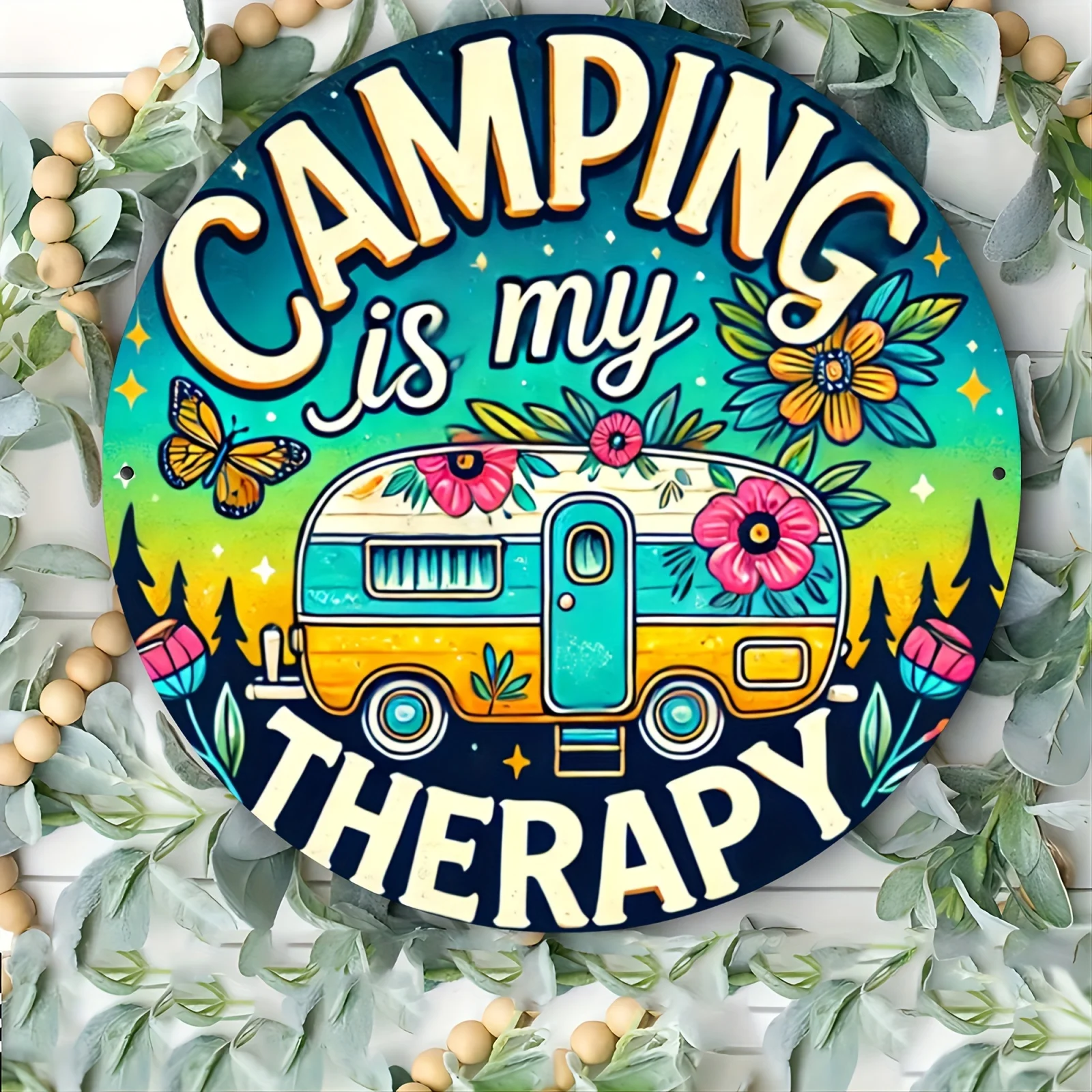Vintage-Style 'Camping is My Relax' Aluminum Wall Art - 7.8