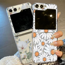 Flower Pattern Phone Case For Samsung Galaxy Z Flip7 Flip6 Flip5 Flip4 Hard Clear Folding Cover For Samsung Z Flip 7 6 5 4 3 5G