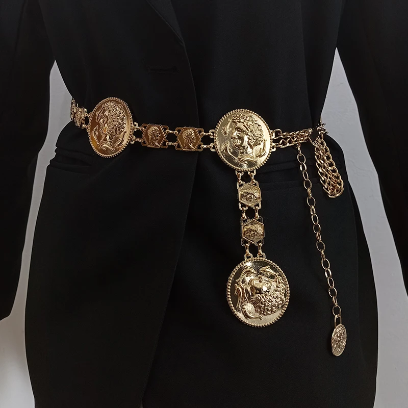 Fashion Gold Chain Belt Female Adjustable Dress Waistband Tassel Designer Belts For Women Luxury Brand Punk Goth  Accessory