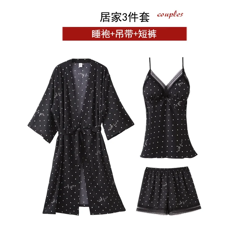 FZSLCYIYI Women\'s Pajamas Silk Polka dot 5Pcs set nightwear Satin Pajamas Sexy Lace Pyjama Nightie Sleepwear Home Clothes