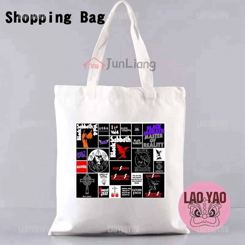 Sabbath Band Shopping Bags Women Black Heavy Metal Rock Fan Gift Custom Name Bag Totebag Tote Shopper Aesthetic Woman Cloth