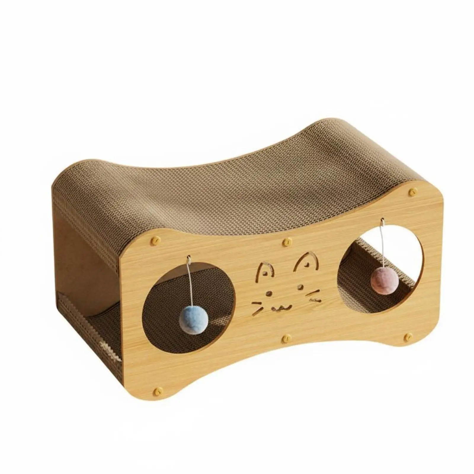 Pet Cat Scratcher Lounge with Curved Cardboard Top and Tunnel Entry for Clawing Napping and Interactive Fun