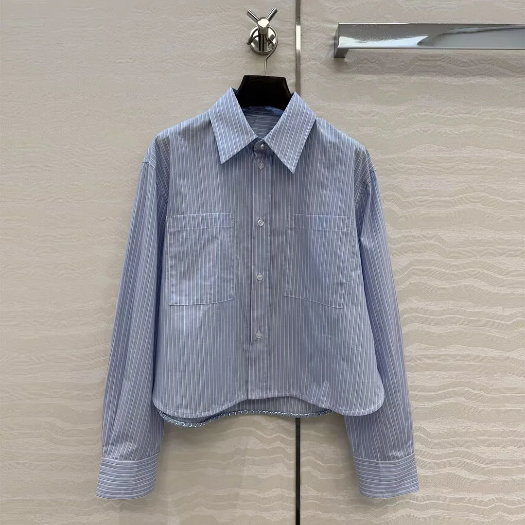 

2026 New Spring Cotton Shirt Women Preppy Style Lapel Long Sleeve Front Pockets Pearls Buttons Loose Casual Blouse