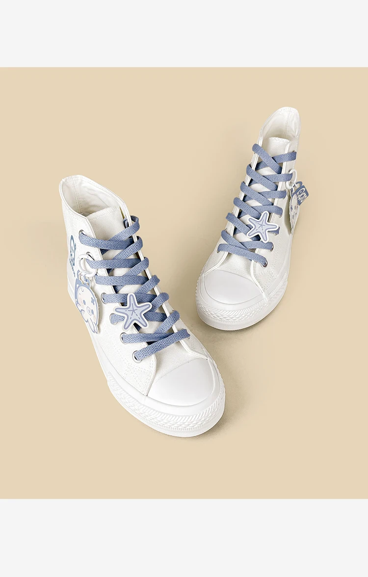 Amy und Michae Kawaii Damen-High-Top-Sneaker aus Segeltuch, niedlicher Oktopus-Cartoon, flache Sohle, Schnürung, tägliche Street-Freizeitschuhe für Mädchen – Detail 10