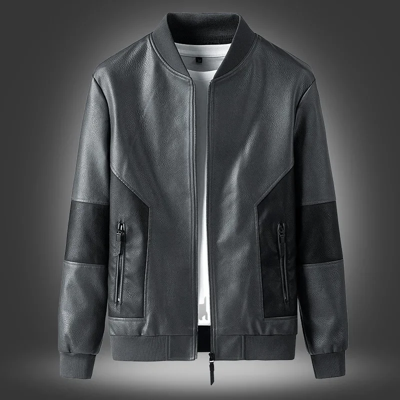 Spring Autumn Men Casual Faux Leather Coat Boys Slim Fit PU Motorcycle Biker Jacket Oversize Black Grey Outerwear 6xl 7xl 8xl