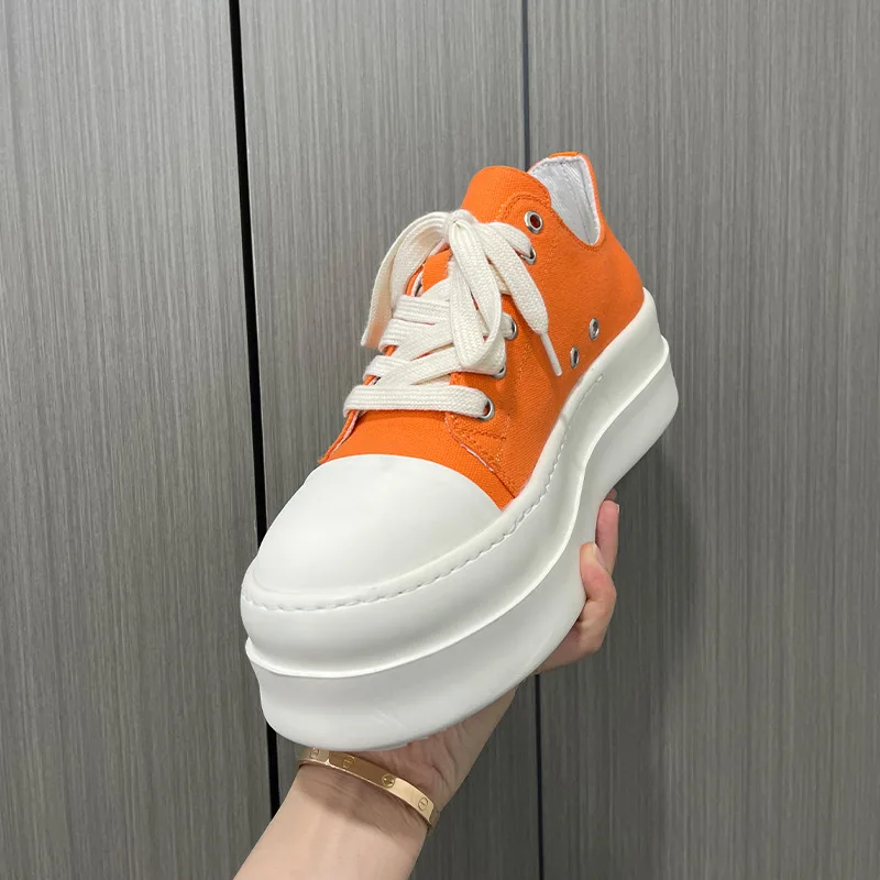Men's Platform Canvas Sneakers Chunky Sole Elevator Shoes Multiple Colors Comfortable Lace-Up Casual Breathable Fashion Shoes
