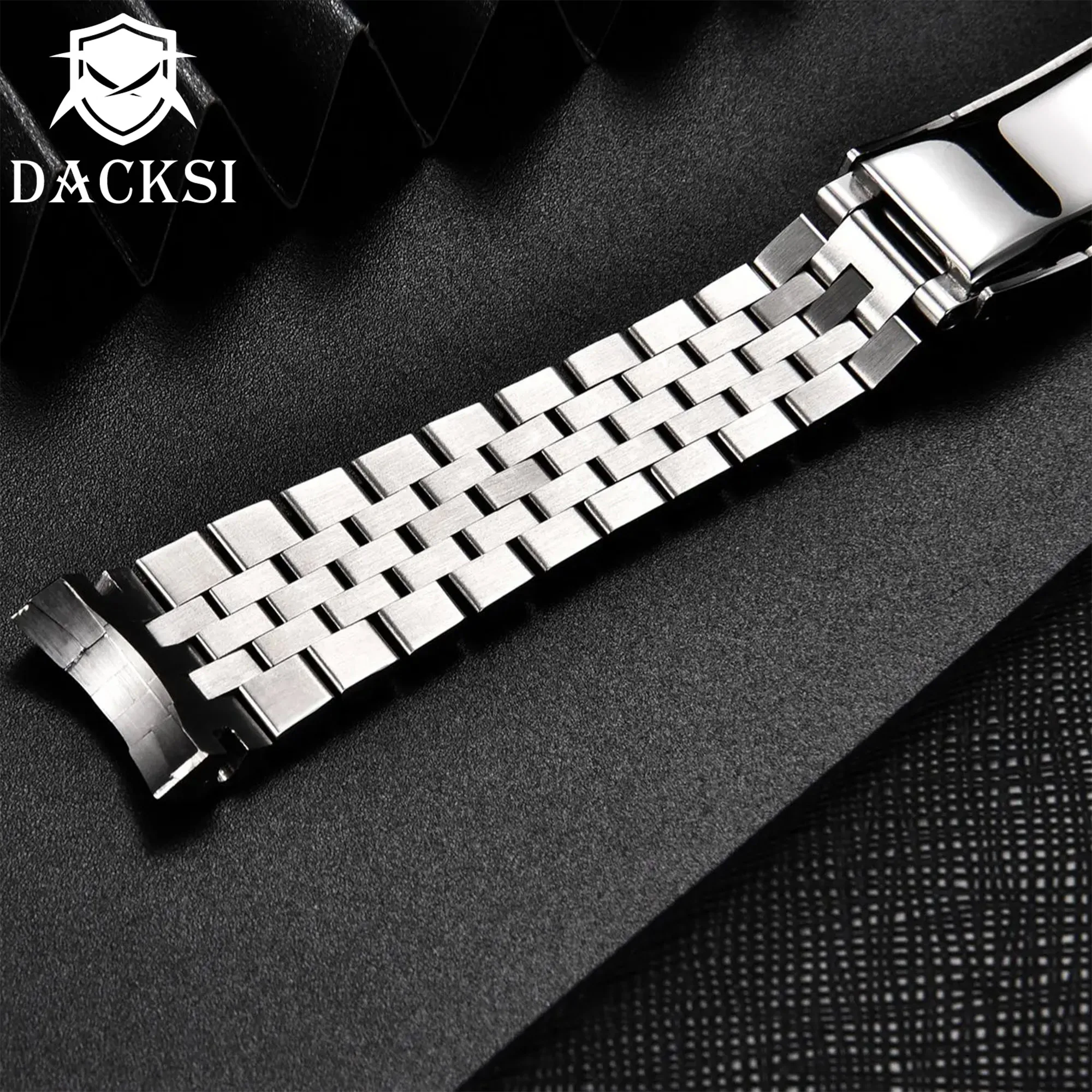 DACKSI Customized 20mm Silver Black Gold Bracelet Slide Glide Lock Clasp 904L Stainless Steel Strap Fit Watch Case Watches Bands