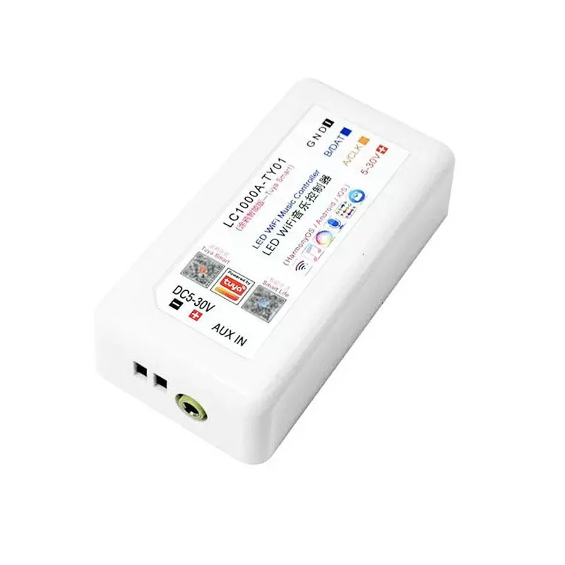 

LC1000A-TY01 Совместим с музыкальным контроллером Tuya Smart WiFi, голосовым управлением и синхронизацией музыки для светодиодных лент, входом постоянного тока 5-30 В