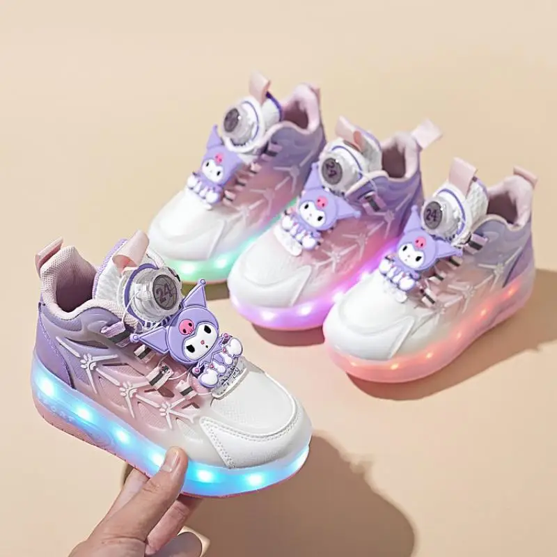 Sanrio Anime Kuromi Child Ice Skates Shining Shoes My Melody Kawaii Cartoon Mesh Shoes Roller Shoes Summer Cute Heelys Girl Gift