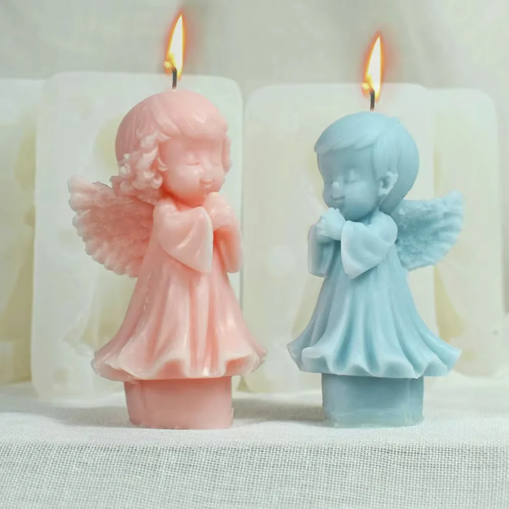 Winged Angel Silicone Candle Mold DIY Boy Girl Soap Resin Plaster Making Tool Human Chocolate Baking Cake Mould Desk Decor Gift