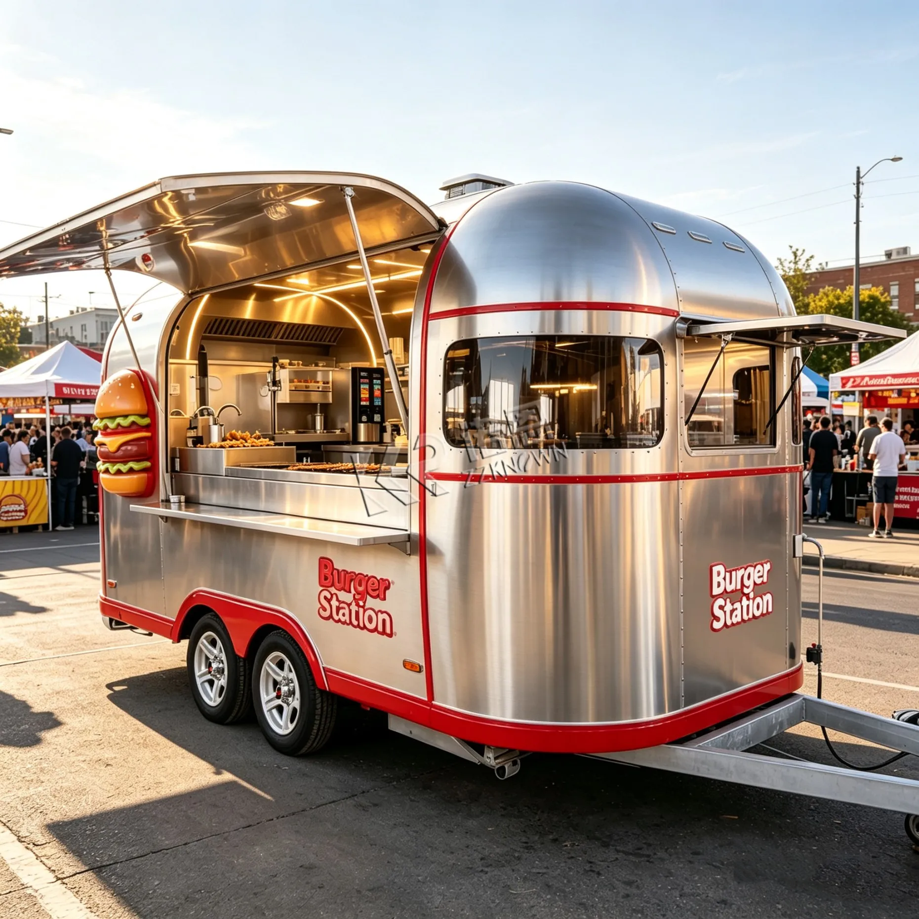 Large Food Truck Hot Dog Food Cart Mobile Food Fast Food Trailer Mobile Food Truck Trailer with Full Kitchen Equipment