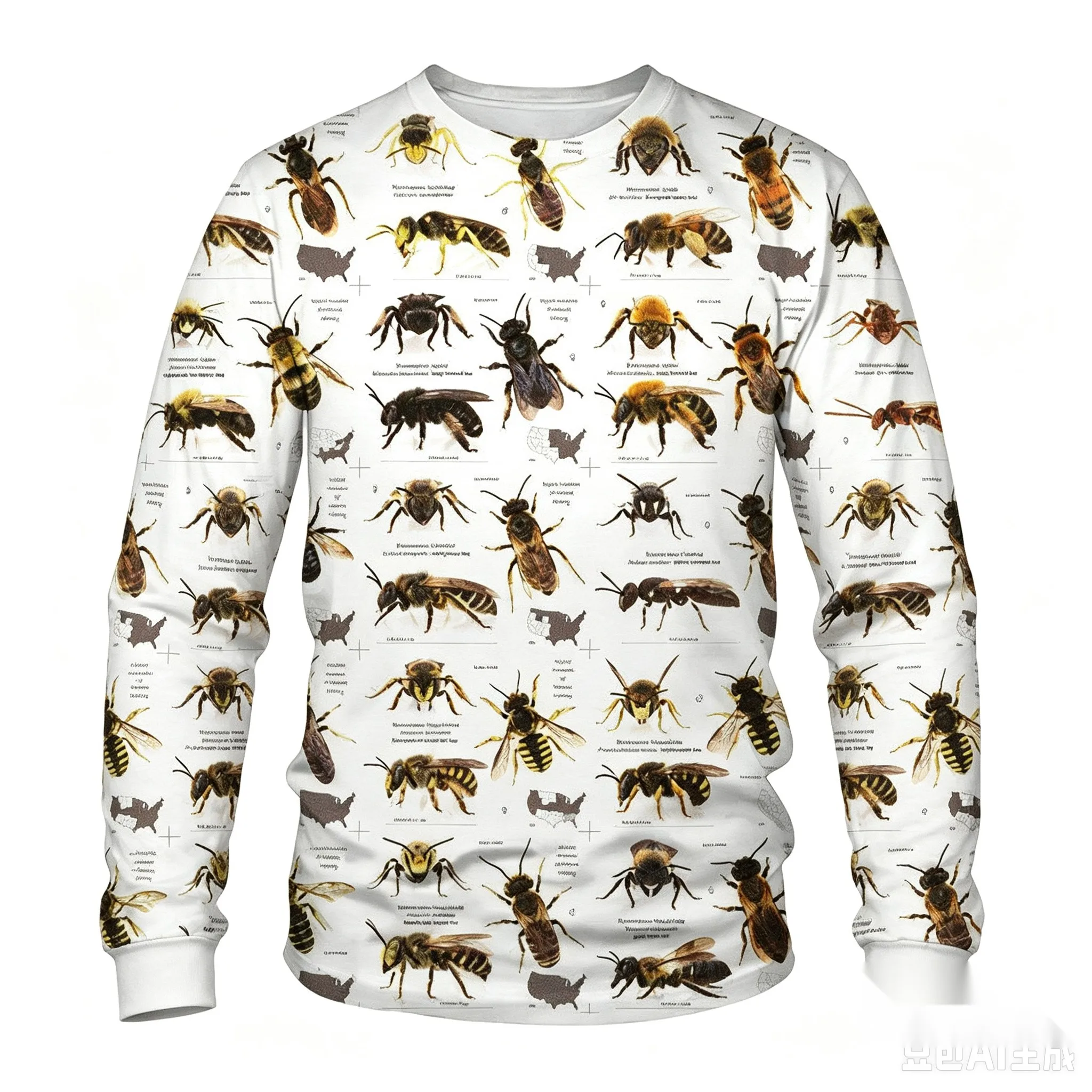 Men's Crew Neck Sweatshirt, Vintage Bee & Insect 3D All Over Print Casual Long Sleeve Pullover Tops