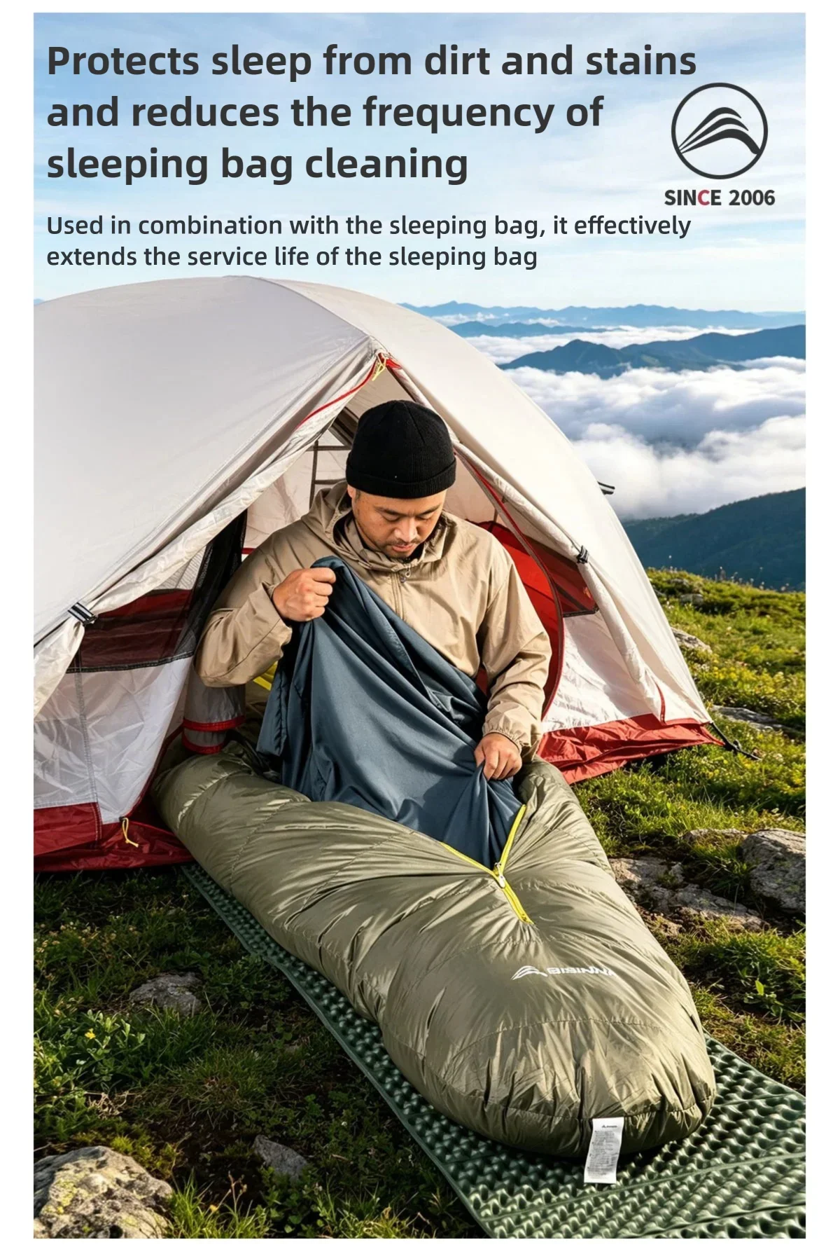 BISINNA Tragbarer Schlafsack-Innenschlafsack mit Kissenbezug, ultraleichter Polyester-Pongee-Schlafsack für Camping, Reisen, Hotel, 220 x 80 cm – Detail 4