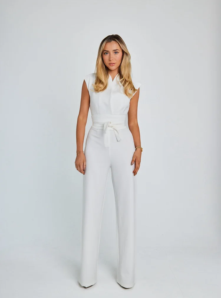 

Spring And Summer Versatile Solid Color Fashionable Sexy Women's Sleeveless Slim Wide-leg Jumpsuit