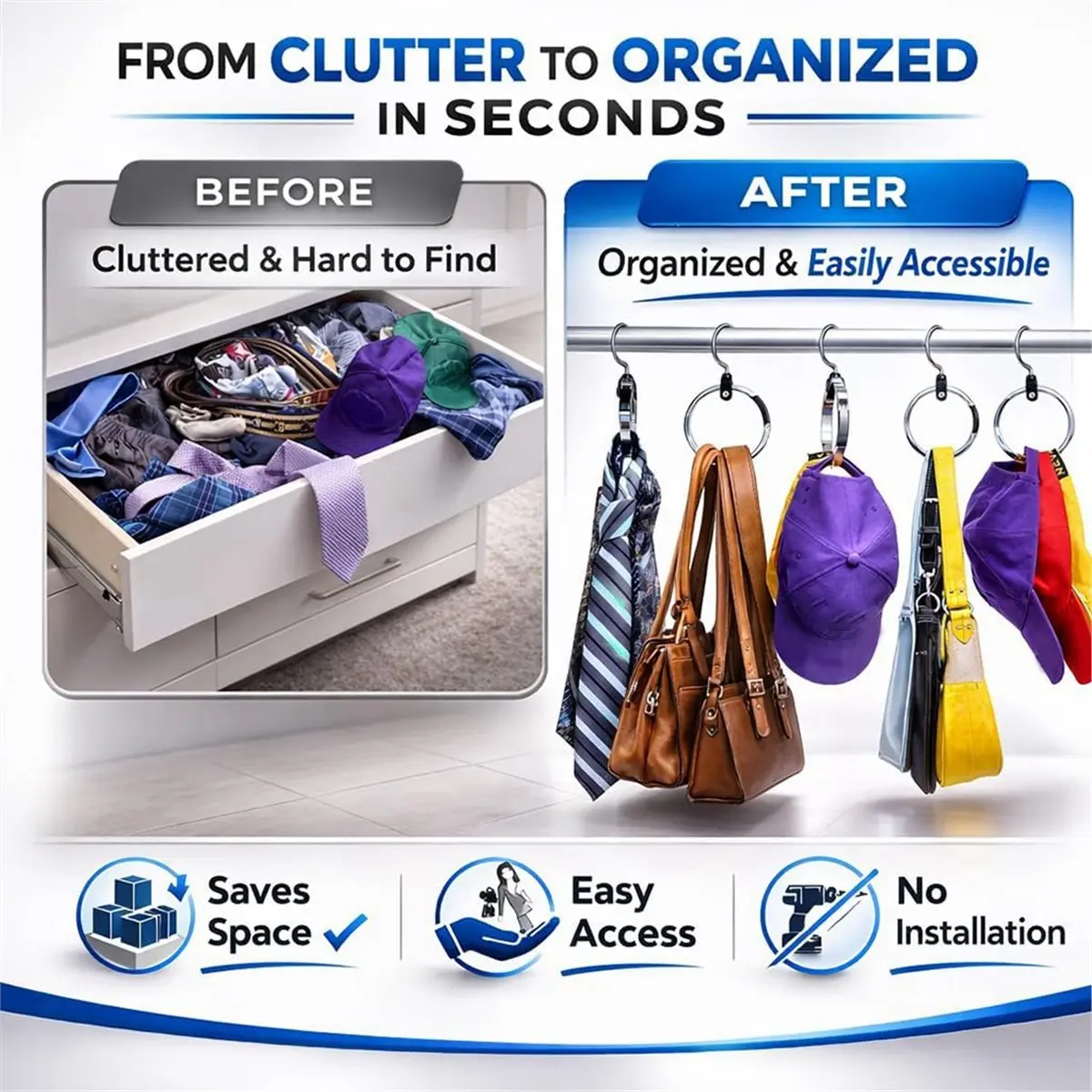 Closet Space Saver - Premium Rotating Aluminum Organizer for Belts, Ties, Hats & Handbags - Heavy Duty 360° Swivel