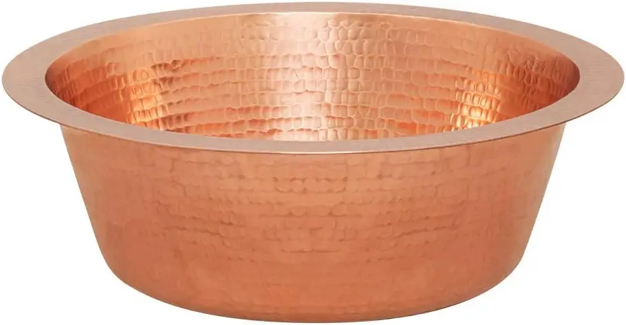 Br14Pc2 14-Inch Round Hammered Copper Bar Sink With 2-Inch Drain Opening In Polished Copper