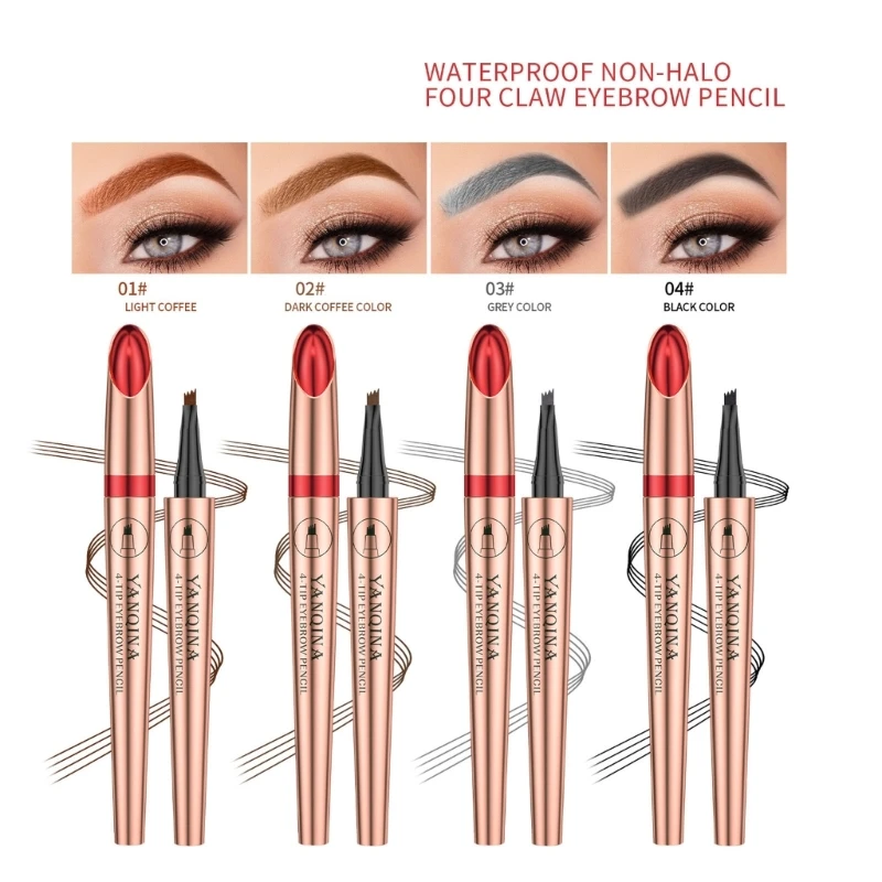 4 Point Eyebrow Pen,Micro Brow Pen Waterproof Eyebrow Pencil with Micro-Fork-Tips for Daily Natural Eye Brown Makeup