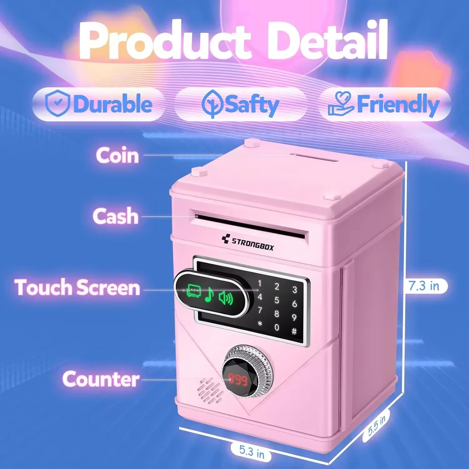 Electronic Piggy Bank หน้าจอสัมผัสนับรหัสผ่านตู้เซฟกล่องเงินดิจิตอลเหรียญเงินฝาก ATM เครื่องเด็กของขวัญ
