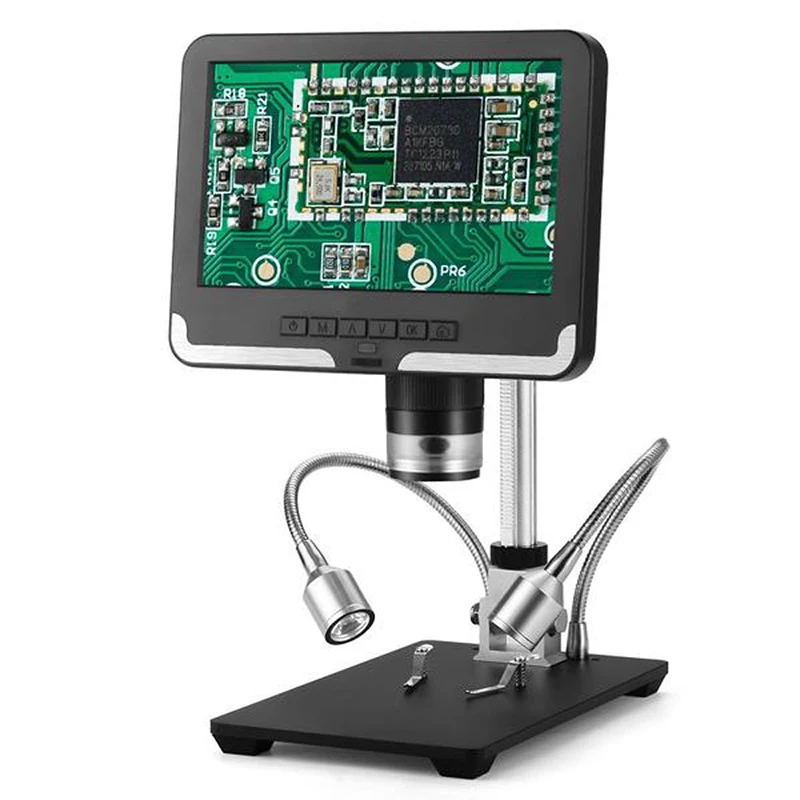 Albenth 7 Inch LCD Screen FHD 1080P 200X Digital Electronic Video Microscope With Dual Gooseneck LED Lights