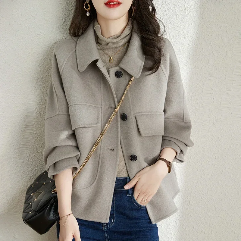 

High-end 100% Wool Jacket for Women 2024 Autumn Winter Double-sided Woolen Coat Single-breasted Wool Coats Abrigos Para Mujer