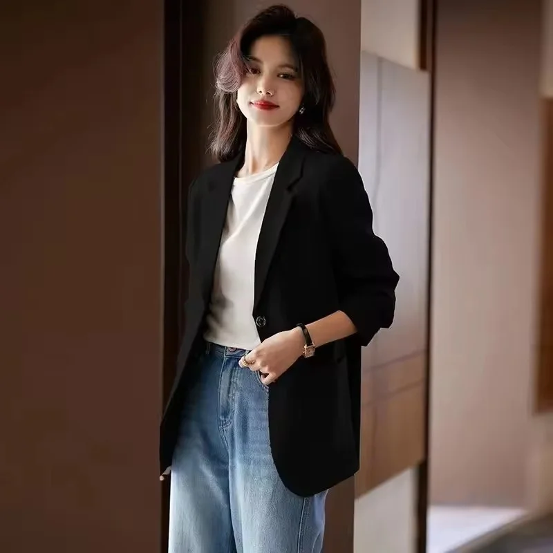 Wiosenno-jesienna, wysokiej jakości marynarka damska, rozcięta blezer, koreański temperament, odzież wierzchnia, jednorzędowa narzutka damska.