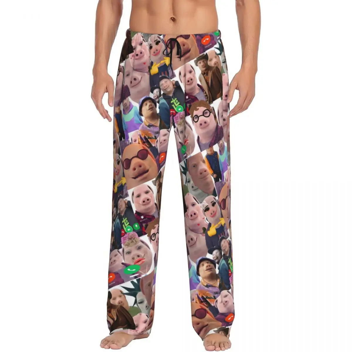 

Custom Men's John Pork Is Calling Pajama Pants Print Funny Pig Sleep Sleepwear Bottoms with Pockets