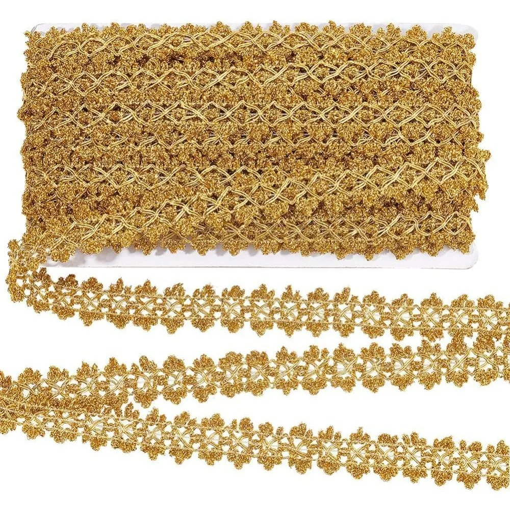 20 Yards Metallic Braid Trim Gold Flower Shape Lace Ribbon 1