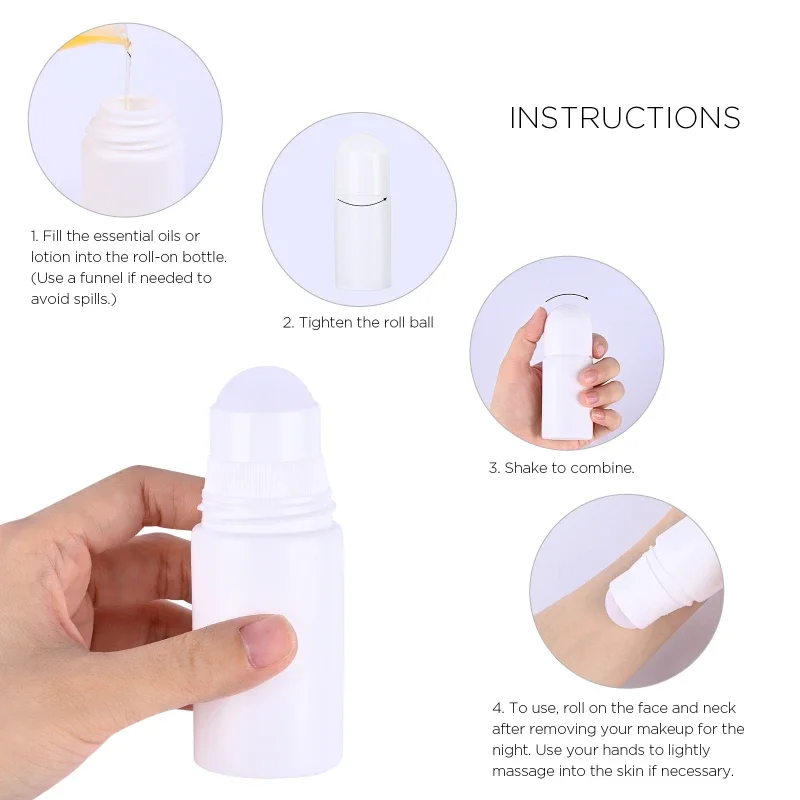 5pcs Plastic Roller Bottles Empty Refillable Rollerball Bottle for DIY Deodorant Essential Oils Perfume Cosmetics Roll On