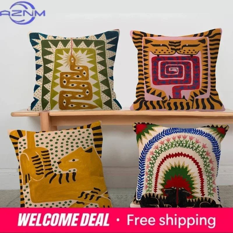Colorful Abstract Leopard Tiger Cushion Cover Ancient Egypt Pillow Sofa Car Christmas Gift 40x40 45x45cm Home Decoration