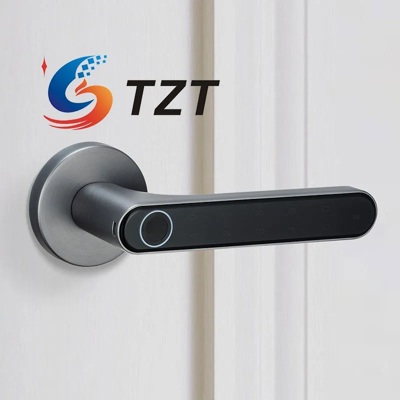 TZT Gray/Black/Golden/Silver Fingerprint Door Lock Smart Lock Biometric Door Lock with Handle for Home Apartment Hotel