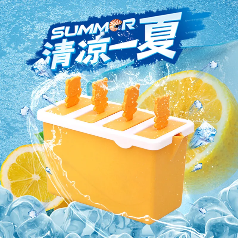 

Ice Cream Ice Mold Cube Mold Handle 4 Grid Mould Storage Box Popsicle Making Chocolate Summer DIY Drink Jelly Cool Tea Milk