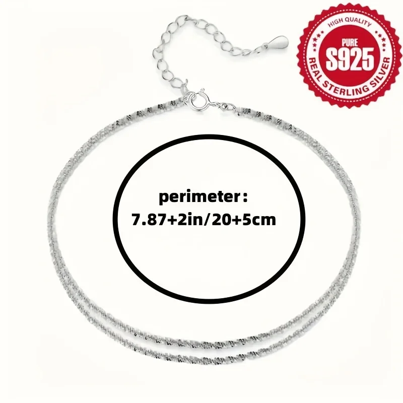 خلخال من الفضة الإسترليني S925 سلسلة قدم متألقة بطبقة مزدوجة للسيدات خلخال على الطراز الكلاسيكي البسيط للاستخدام اليومي