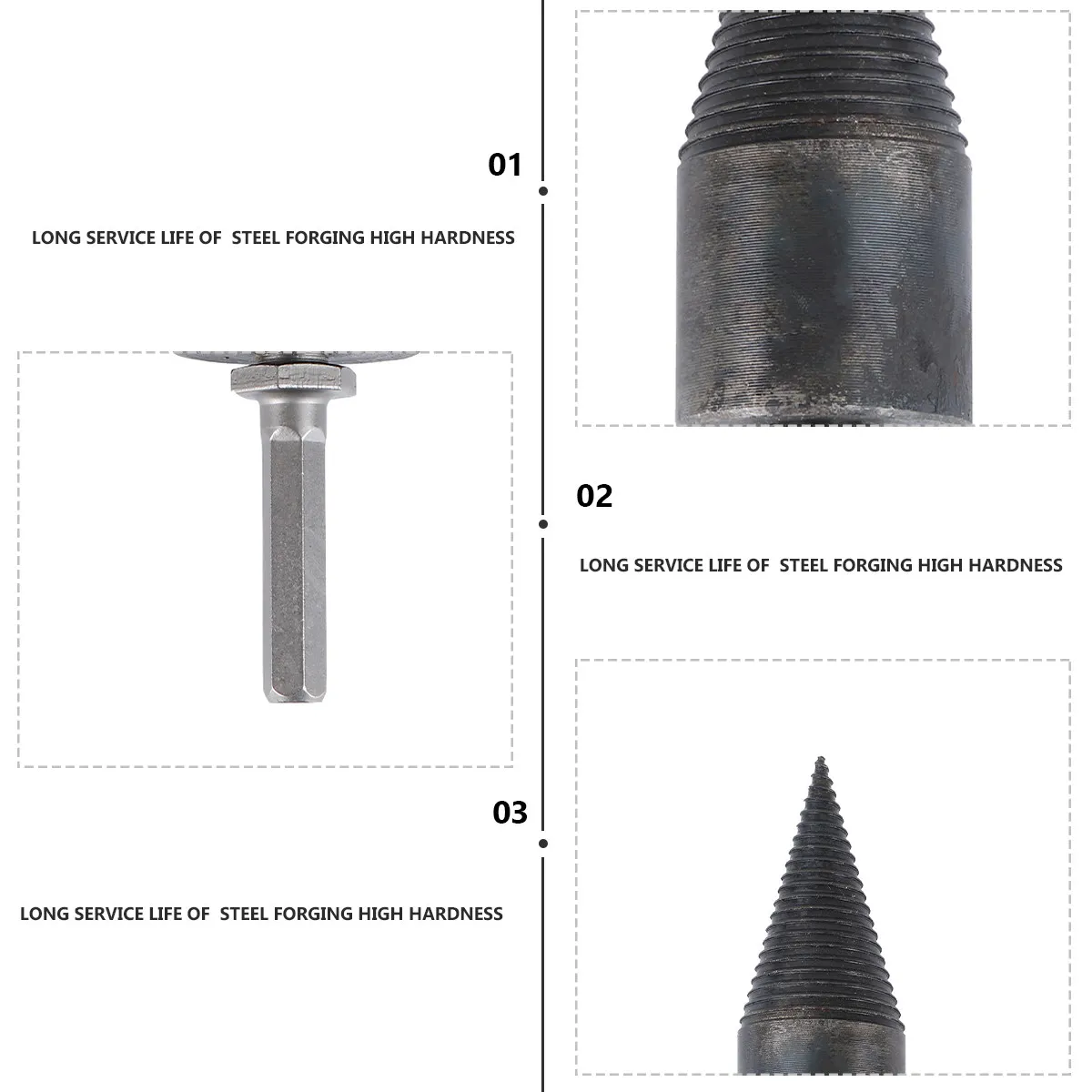 38Mm Hexagonal Handle Firewood Drill Bit Carbon Steel Forging High Hardness Super Toughness Long Service Life Wood Splitting
