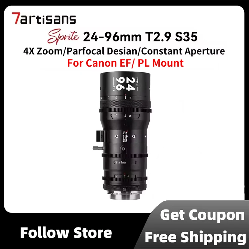 7artisans 24-96mm T2.9 S35 Professional 4X Zoom Constant Aperture Cine Lens with PL-E/ PL-RF/ PL-L/ PL-Z Adapter for Canon EF/PL