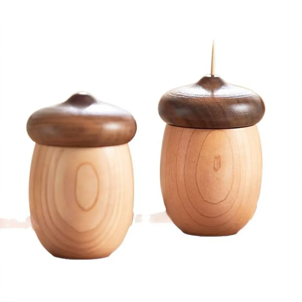 Minimalist Wood Acorn Container Toothpick Storage Box Japanese Style Cotton Swab Dispenser Aesthetic Home Kitchen Tool