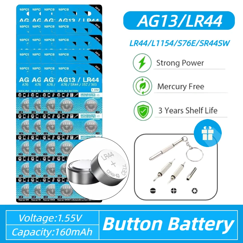 

AG13 LR44 A76 1.5V Alkaline Button Cell Battery SR44 SR44SW 357 357A for Watch Calculator Car Key Remote Clock Bulk Discount