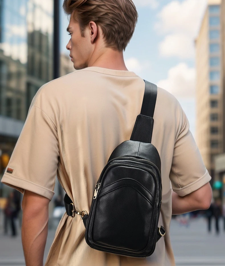 

Нагрудная сумка из натуральной кожи, мужская нагрудная сумка с несколькими карманами для отдыха, простая сумка через плечо